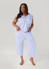 Ellen Tracy Floral PJ Capris Set Purple | Ashley Stewart
