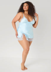 Satin Chemise Set Blue | Ashley Stewart
