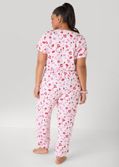 Moon To Noon Kiss Print Jumpsuit Set Pink | Ashley Stewart