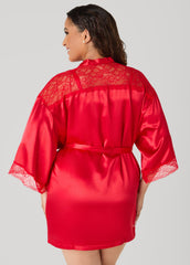 Lace Paneled Satin Robe Red | Ashley Stewart