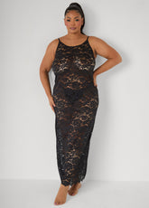 Floral Lace Lingerie Gown Black | Ashley Stewart