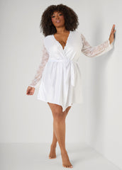 Lace And Satin Robe White | Ashley Stewart
