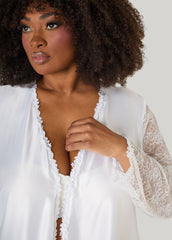 Lace And Satin Robe White | Ashley Stewart