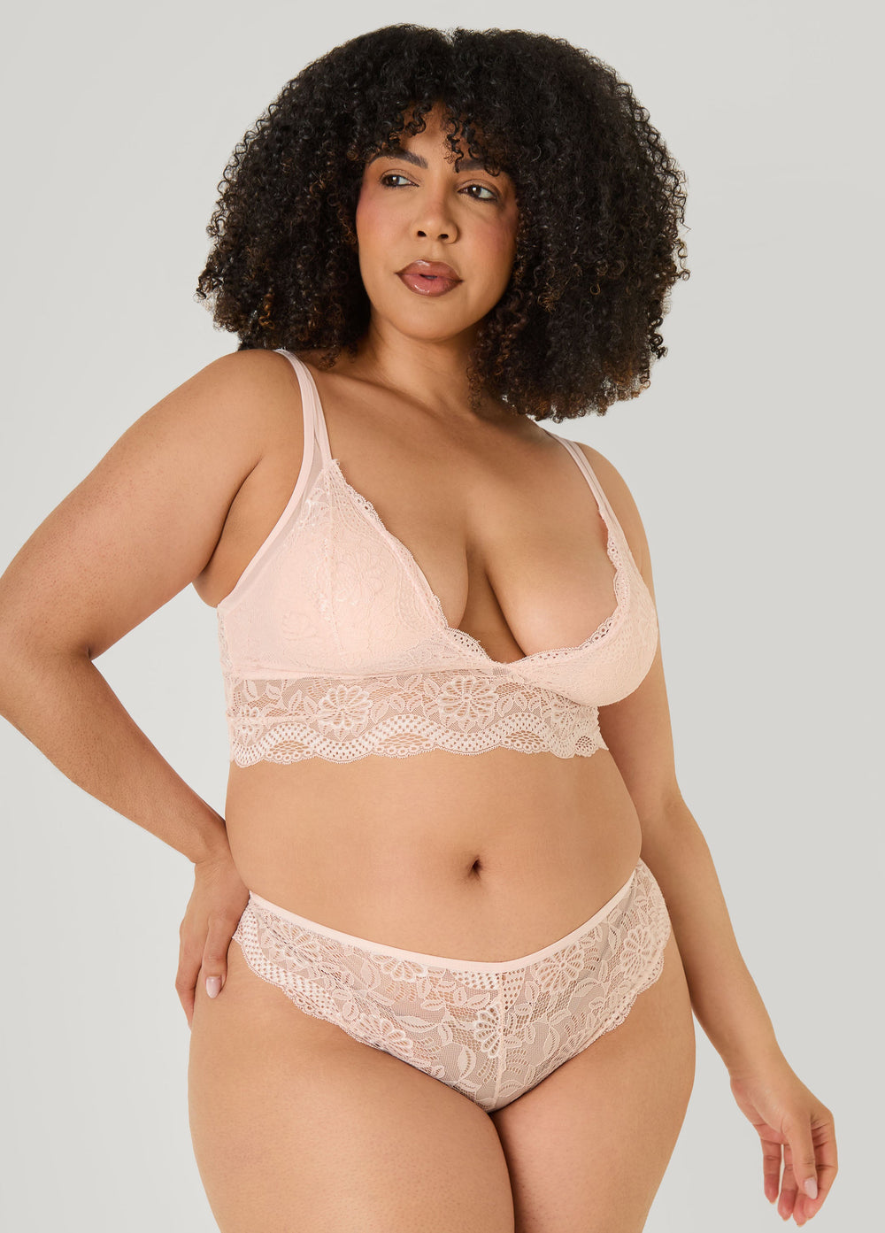 Lace Bralette Lingerie Set Beige | Ashley Stewart