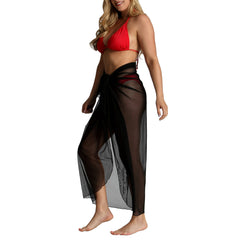 InstantFigure Long Mesh Cover Up Sarong Black | Ashley Stewart