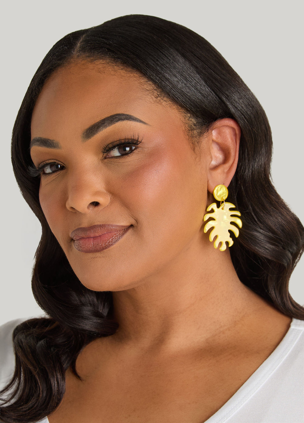 Marbled Leaf Drop Earrings Primrose Yellow | Ashley Stewart