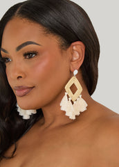 Tasseled Raffia Earrings White | Ashley Stewart