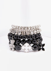 Clover Crystal And Bead Bracelets Black | Ashley Stewart
