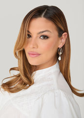 Faux Pearl Silver Huggie Earrings Silver | Ashley Stewart