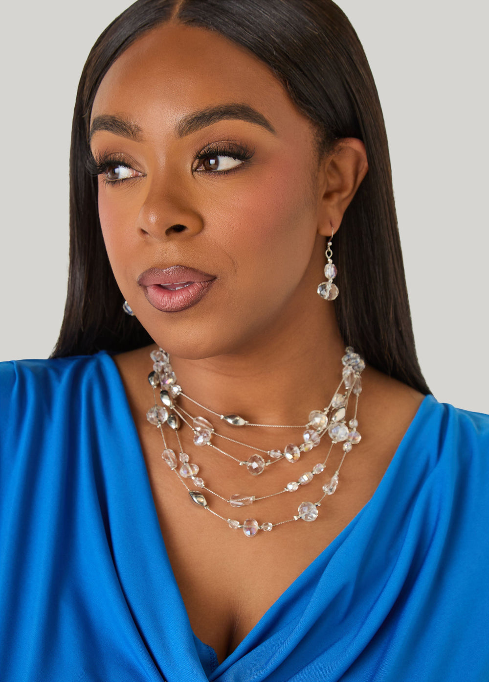 Silver Tone Bead Necklace Set Silver | Ashley Stewart