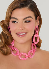 Marbled Chain Link Necklace Set Calypso Coral | Ashley Stewart