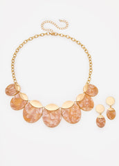 Marbled Stone Necklace Set Gold | Ashley Stewart