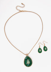 Teardrop Stone Necklace Set Bud Green | Ashley Stewart