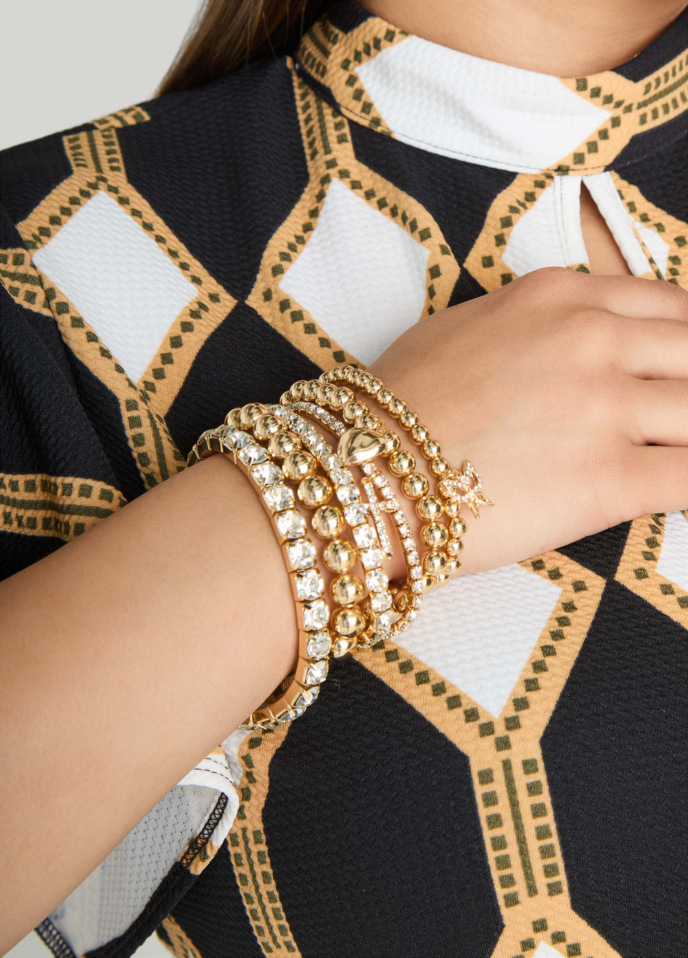 Heart And Cross Stretch Bracelets Gold | Ashley Stewart