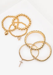 Heart And Cross Stretch Bracelets Gold | Ashley Stewart