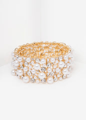 Crystal And Faux Pearl Bracelet Gold | Ashley Stewart