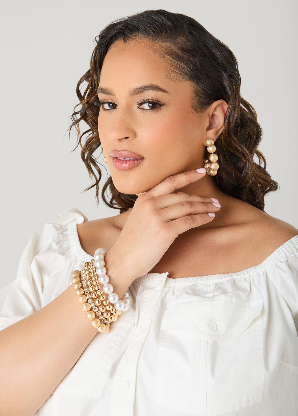 Gold Bracelet And Earrings Set Gold | Ashley Stewart