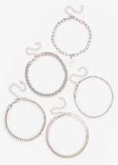 Set Of Five Silver Tone Bracelets Silver | Ashley Stewart