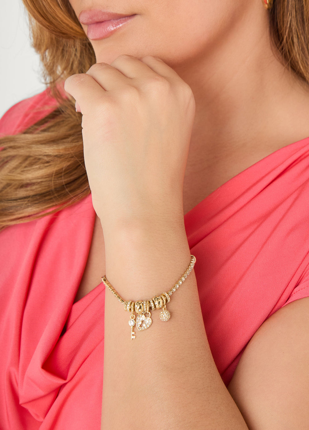Heart Charm Bracelet Gold | Ashley Stewart