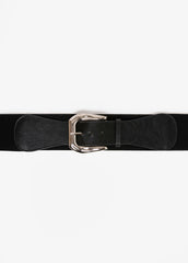 Hammered Silver Tone Buckle Belt Black | Ashley Stewart