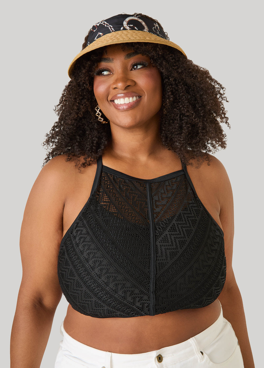 Scarf Paneled Straw Visor Natural | Ashley Stewart