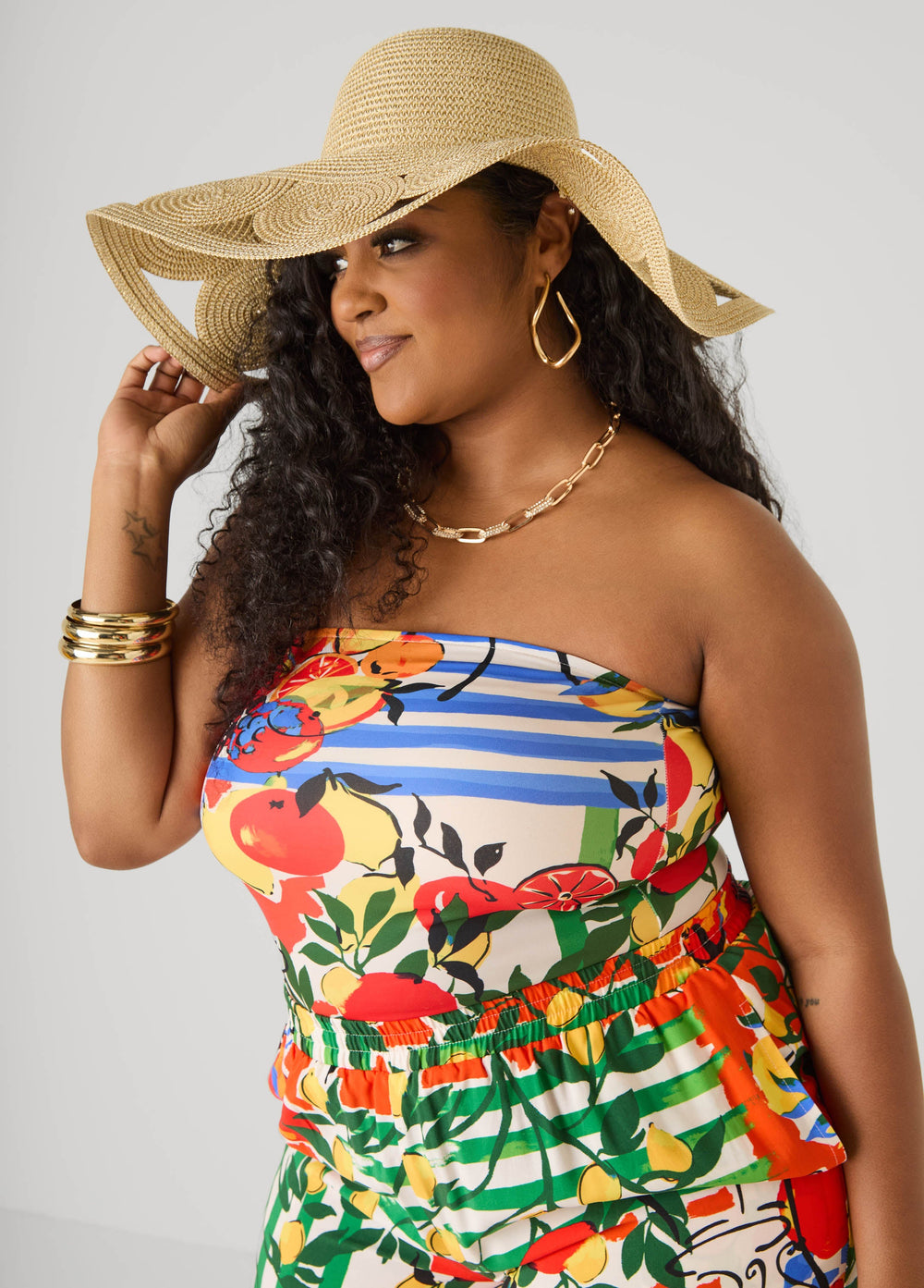 Metallic Cutout Straw Hat Natural | Ashley Stewart
