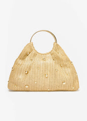 Studded Straw Hobo Bag Natural | Ashley Stewart