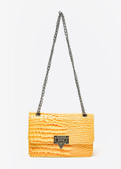 Croc Effect Shoulder Bag Canary Yellow | Ashley Stewart