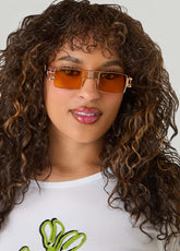 Rectangle Frame Tinted Sunglasses Orange | Ashley Stewart