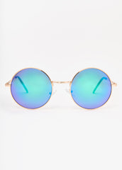Reflective Round Frame Sunglasses Blue | Ashley Stewart