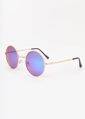 Reflective Round Frame Sunglasses Blue | Ashley Stewart