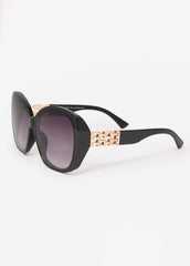 Chain Trimmed Square Sunglasses Black | Ashley Stewart