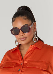 Square Frame Tinted Sunglasses Wine | Ashley Stewart
