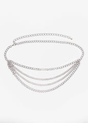 Trendy Plus Size Accessories Silver Multi Strand Layer Chain Belt Silver | Ashley Stewart