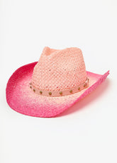 Studded Ombre Straw Cowboy Hat Pink | Ashley Stewart