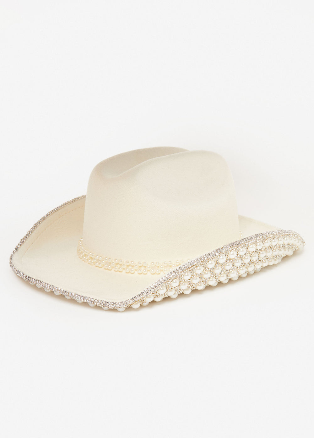 Trendy Accessory Felt Rhinestone Crystal Pearl Cowboy Hats Fedora White | Ashley Stewart