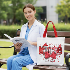 Nurse Heart Canvas Tote Bag Red | Ashley Stewart