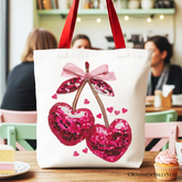 Sequin Cherry Heart Tote Bag Red | Ashley Stewart