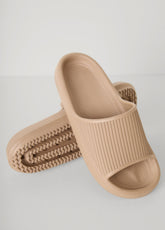 Ribbed Slides Mocha | Ashley Stewart
