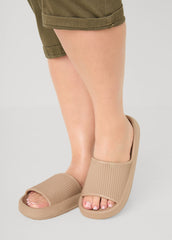 Ribbed Slides Mocha | Ashley Stewart