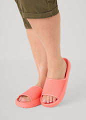 Ribbed Slip On Slides Coral | Ashley Stewart