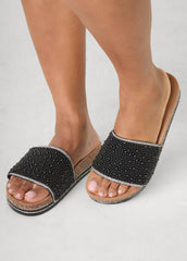 Beaded Flatform Sandals Black | Ashley Stewart