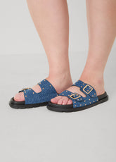 Studded Denim Slide Sandals Denim | Ashley Stewart