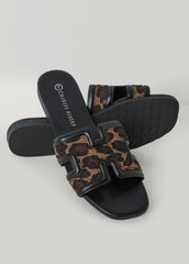 Animal Print Cutout Mules Black | Ashley Stewart