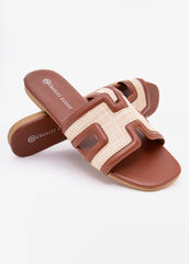 Basketweave Mules Brown | Ashley Stewart