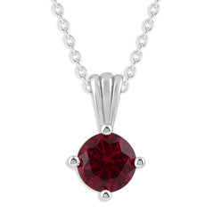 Gemstone Necklace in Sterling Silver, Round Pendant Size 6.5 * 6.5mm, Garnet Red | Ashley Stewart
