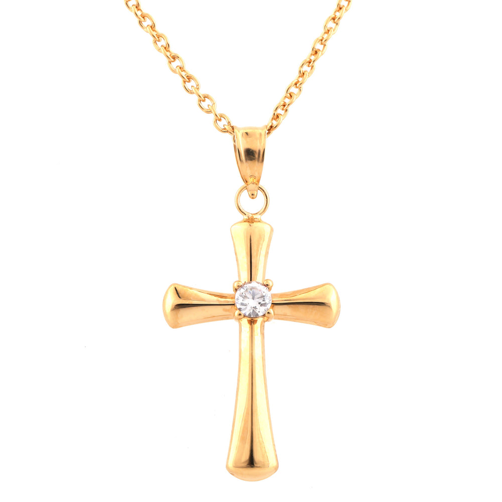 0.10 Carat Lab Grown Diamond Cross Pendant Necklace In Yellow Gold Pla | Ashley Stewart