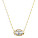 Oval Gemstone Necklace in 14K Gold Plated Sterling Silver, Oval Pendan White Zircon | Ashley Stewart