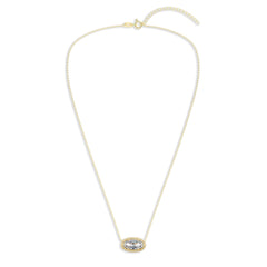 Oval Gemstone Necklace in 14K Gold Plated Sterling Silver, Oval Pendan White Zircon | Ashley Stewart