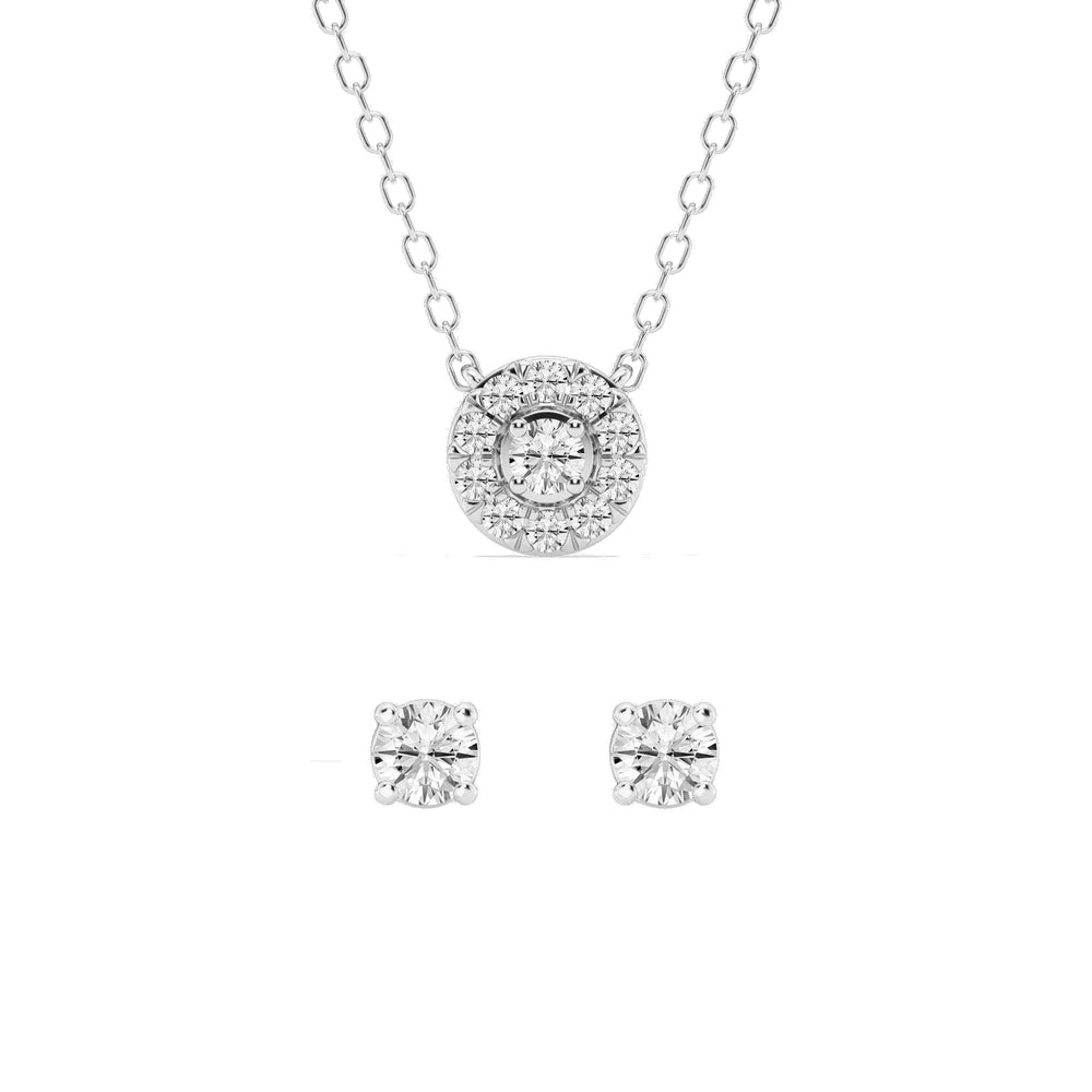 0.33 Carat Lab Grown Round Diamond Halo Necklace Set | Ashley Stewart